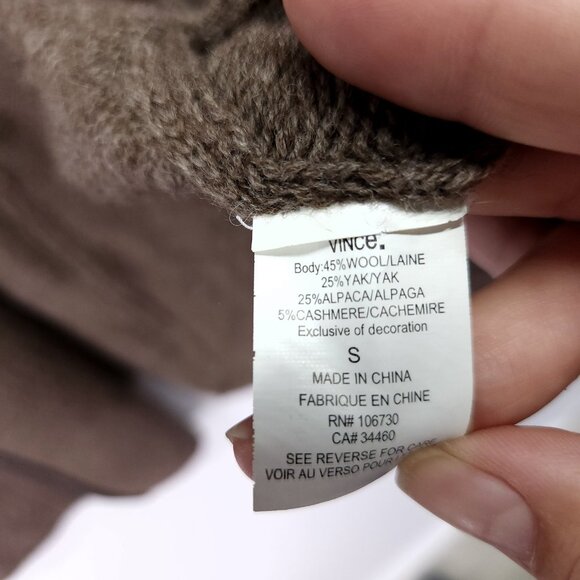 Vince Cardigan Alpaca Wool Cashmere Size Small Heavy Knit Leather Trim Relaxed - Picture 13 of 14